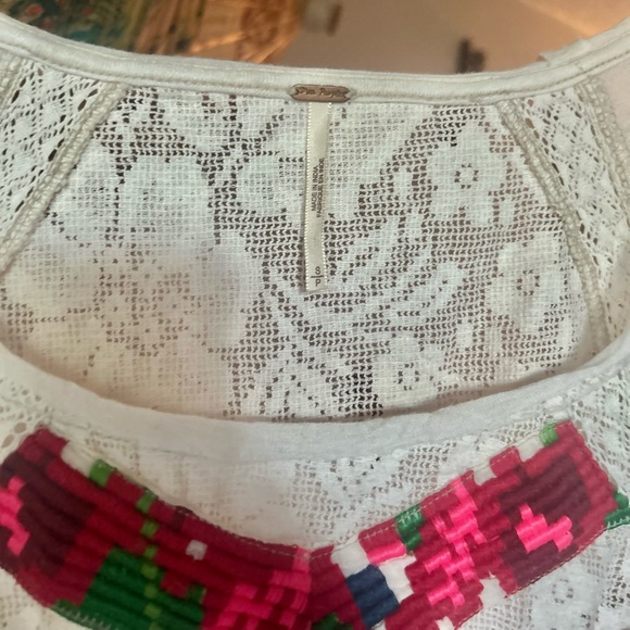 Free People Linen and Lace Embroidered Half Sleeve Top - Picture 3 of 5